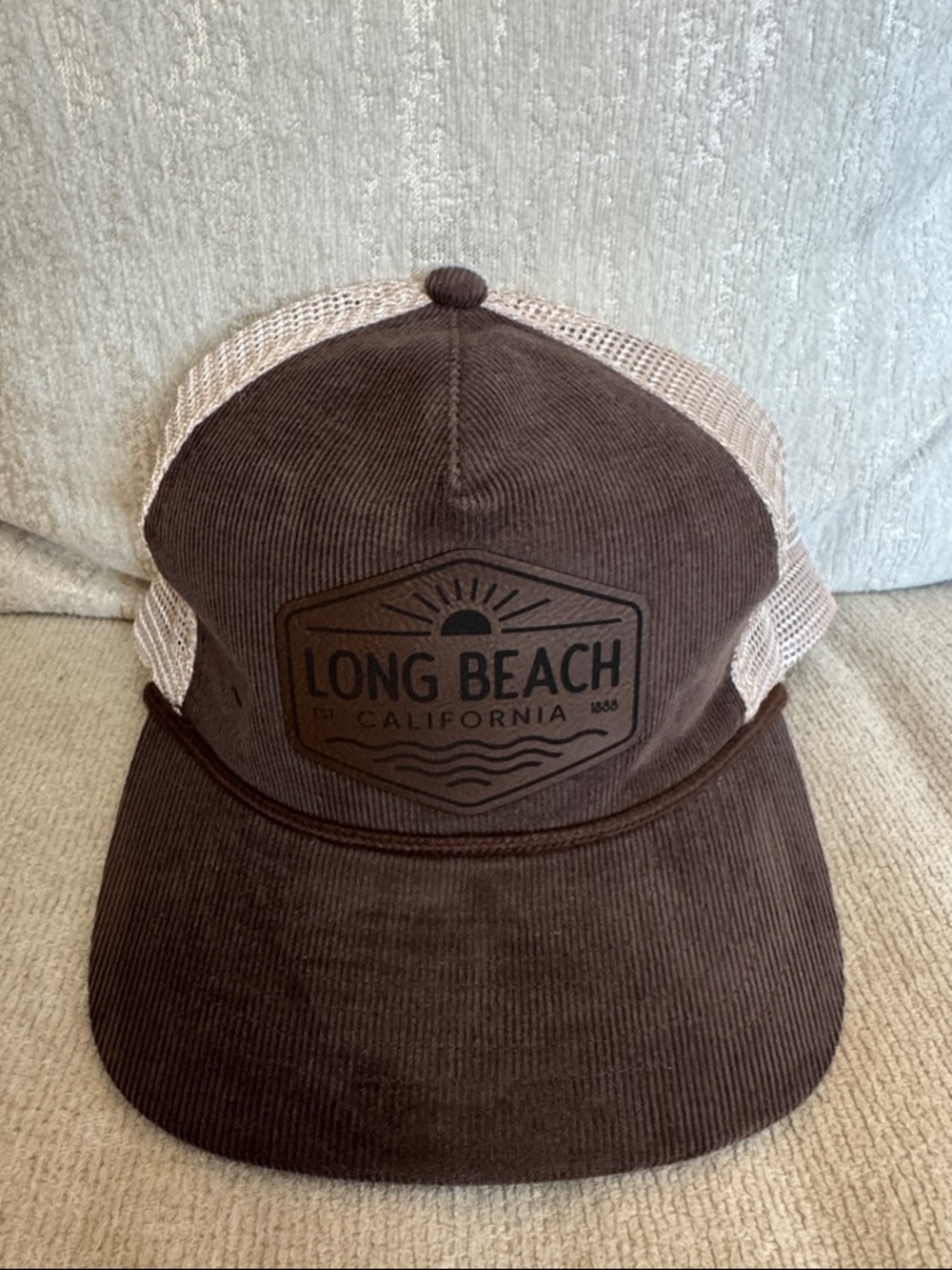 Long Beach California Corduroy Trucker Hat - Brown & Beige